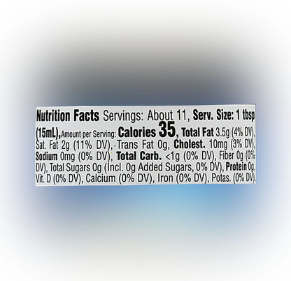 Nutrition facts panel for Puck Cream