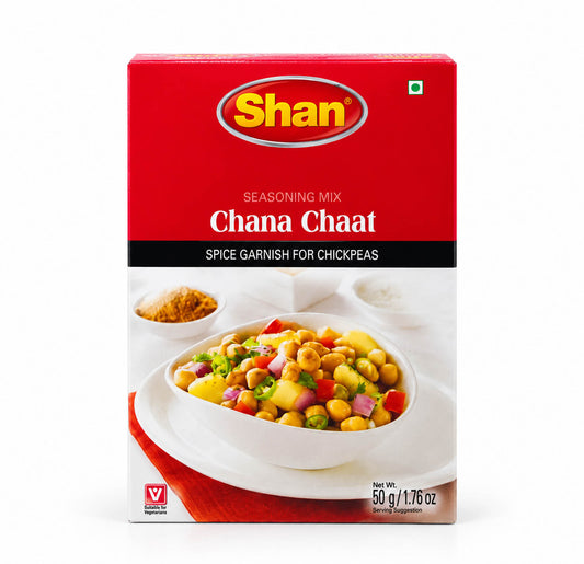 Shan Chana Chaat seasoning mix 50g box, front