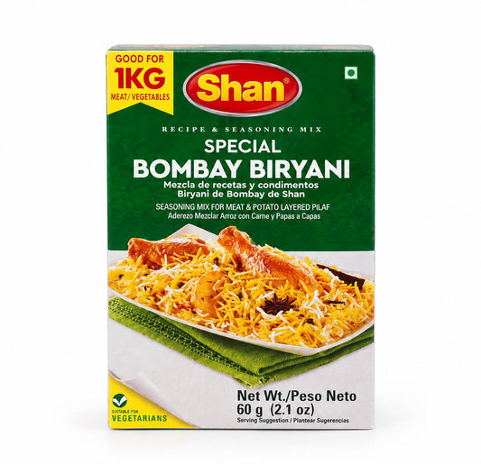 Shan Special Bombay Biryani recipe mix 60g box, front