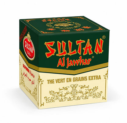 Sultan Al Jawhar gunpowder green tea 500g box, front of package