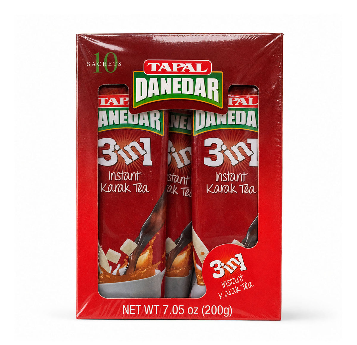 Tapal Danedar 3in1 box with a window showing the individual sachets inside, net weight 7.05 oz