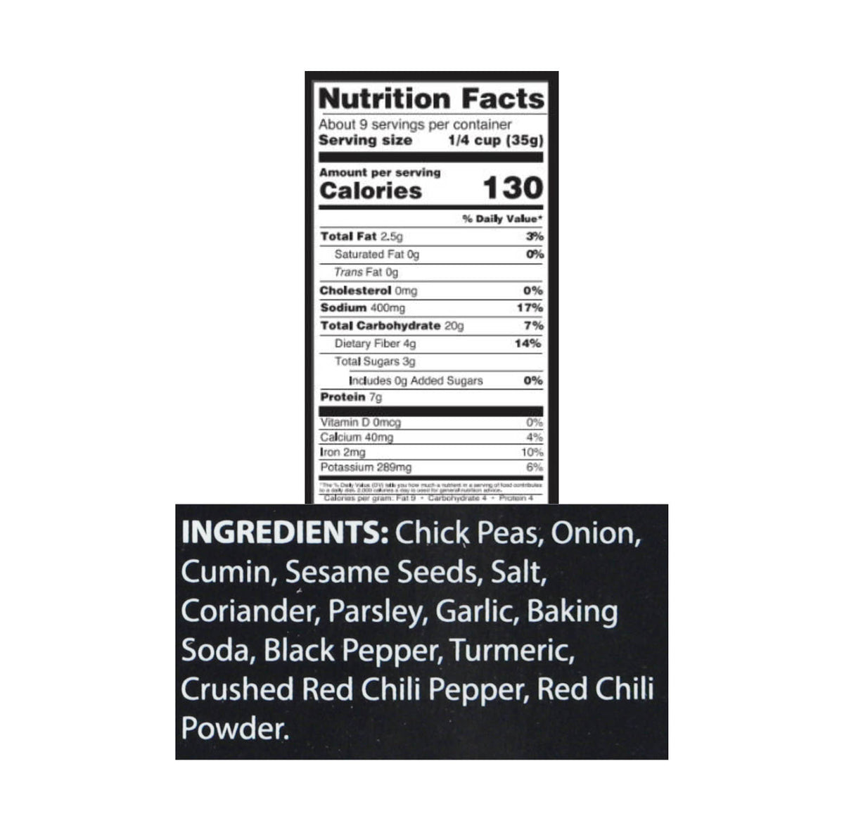 Ziyad Falafel Mix nutrition facts and ingredients