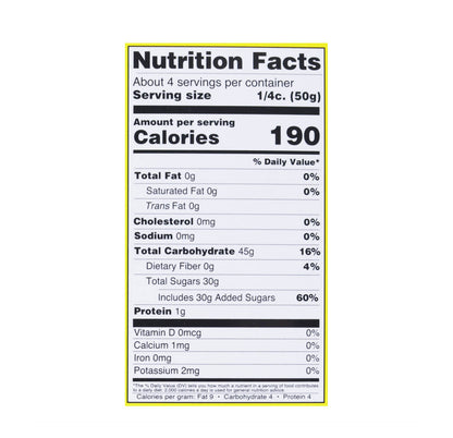 Ziyad Mohalabia Nutrition Facts panel for the dry mix: about 4 servings per container, serving size 1/4 cup (50 g), 190 calories, 0 g fat, 0 mg sodium, 45 g total carbohydrate, 0 g fibre, 30 g total sugars all added, 1 g protein